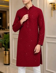 ✨❣️ Luxury Men's Red Sequined Kurta