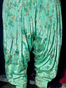 Women's Mint Green Floral Printed Satin Patiala Sa