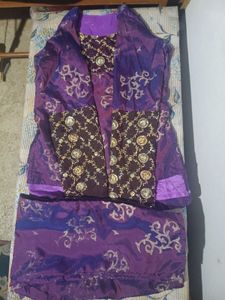 Stunning Purple Kurta Set with Gold Embellishments