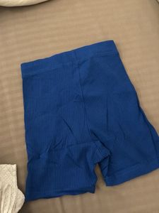 Blue Ribbed Bike Shorts