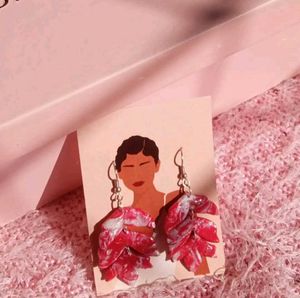 Red Marble Leaf Earrings