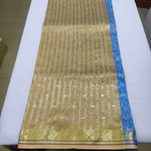 Elegant Gold & Blue Saree