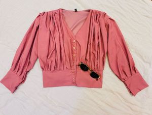 Chic Pink Ruched Long Sleeve Top