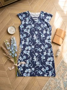 Navy Blue Floral Print Dress