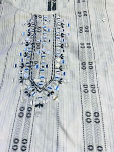White Printed Kurta with Pants Set