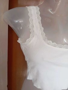 White Lace Trim Cropped Tank Top