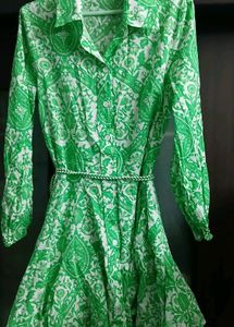 Zara Green Floral Print Shirt Dress - M/L Size