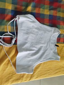 H&M White Ribbed Crop Top