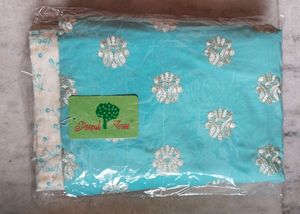 Blue Zari Work Unstitched Kurta Set