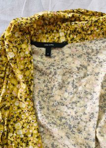 Chic Yellow Floral Wrap Blouse