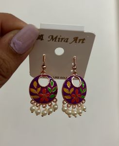 Purple Floral Mini Jhumki Drop Pearl Earrings