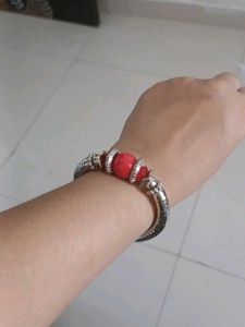 Bohemian Red Bead Silver Bracelet