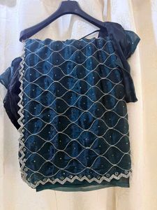 Stunning Jimmy Choo Peacock Blue Handwork Saree