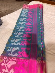 Beautiful Blue &amp; Pink Saree with Blouse piece atta