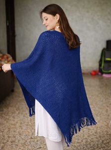 Elegant Blue Shawl with Fringe