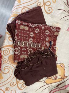 Maroon Printed Kurta with Pants and Dupatta