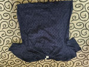 Navy Eyelet Puff Sleeve Top