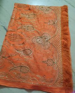 Beautiful Embroidered Orange Saree