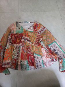 Boho Patchwork Print Peplum Top
