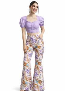 Stylish Lavender Crop Top & Patterned Pants
