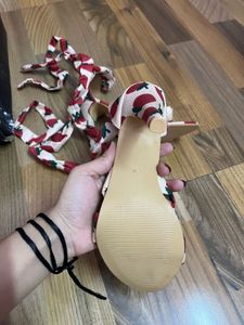 Strawberry Print Lace-Up Heels
