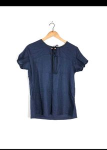 Navy Blue Tie-Neck Top