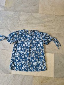 Blue Floral Tie Sleeve Top
