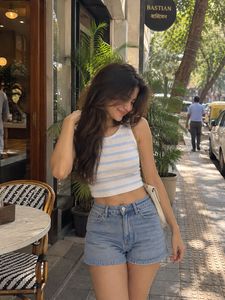 Striped Crop Top & Denim Shorts Set