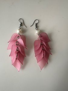 Pink Leaf Drop Earrings