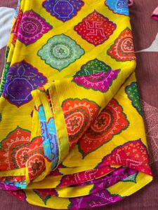 Holi color Vibrant Yellow Printed Saree