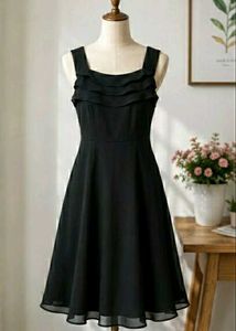 Chic Black Ruffle Strap Dress