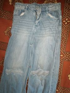 Light Wash Ripped Wide Leg Jeans