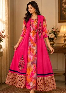 🇳🇿💫🎀Vibrant Pink & Orange Floral Kurta Set