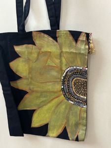 hand painted sunflower tote bag