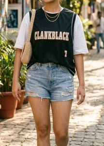 Black Graphic Print Basketball Jersey Top