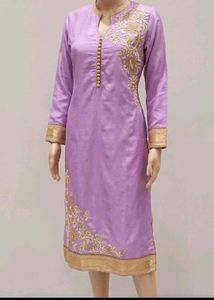 Elegant Purple Kurta with Gold Embroidery