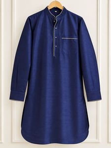 Men's Royal Blue &amp; Gold Rajwadi Kurta Jacket Set