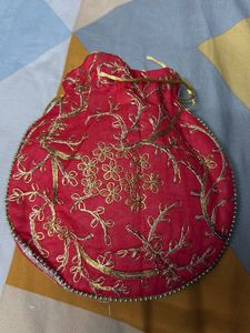 brand new Red &amp; Gold Embroidered Potli Bag