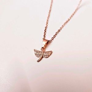 Studded Fairy Wings Rose Gold Pendant Necklace