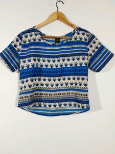 Boho Blue Patterned Cropped Top