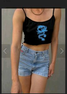 Black Dragon Print Crop Top