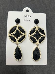 MANGO Black & Cream Statement Earrings