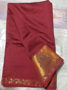 Elegant Maroon Silk Saree with Gold Border