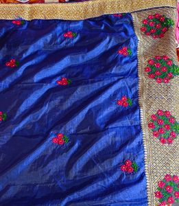 Embroidered Heavy Blue Saree (Women's)