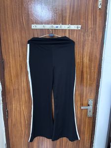Stylish Black Flare Pants with White Stripe