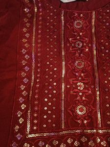Maroon Kurta with Embellished Neckline
