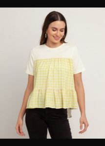 Yellow Gingham Ruffle Top