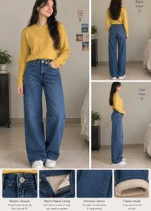 Warm Fleece Lined Wide Leg Jeans