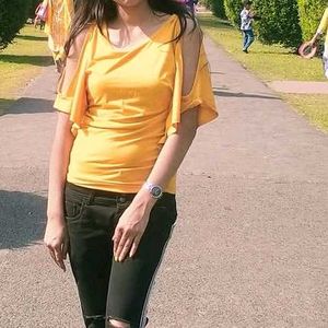 Stylish Yellow Batwing Sleeve Top