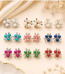 Sparkling Flower Pearl Stud Earrings